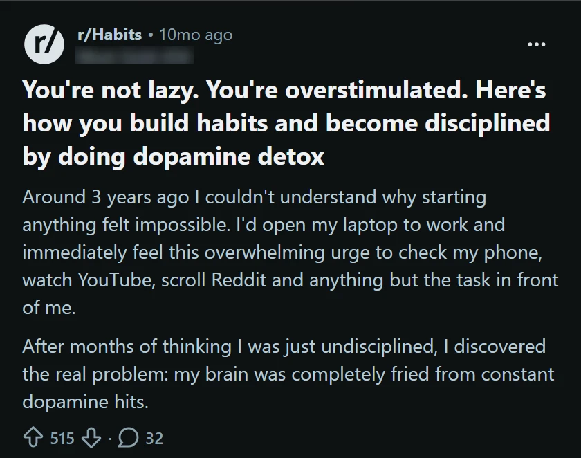 Reddit post: You’re not lazy. You’re overstimulated.